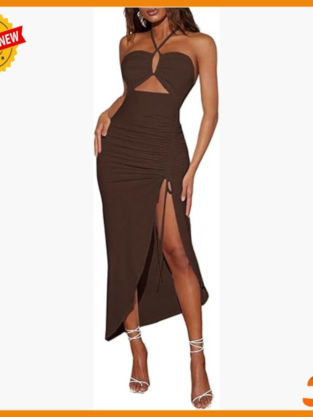 Cut Out Ruched Halter Maxi Dress High Split Bodycon Vacation Evening